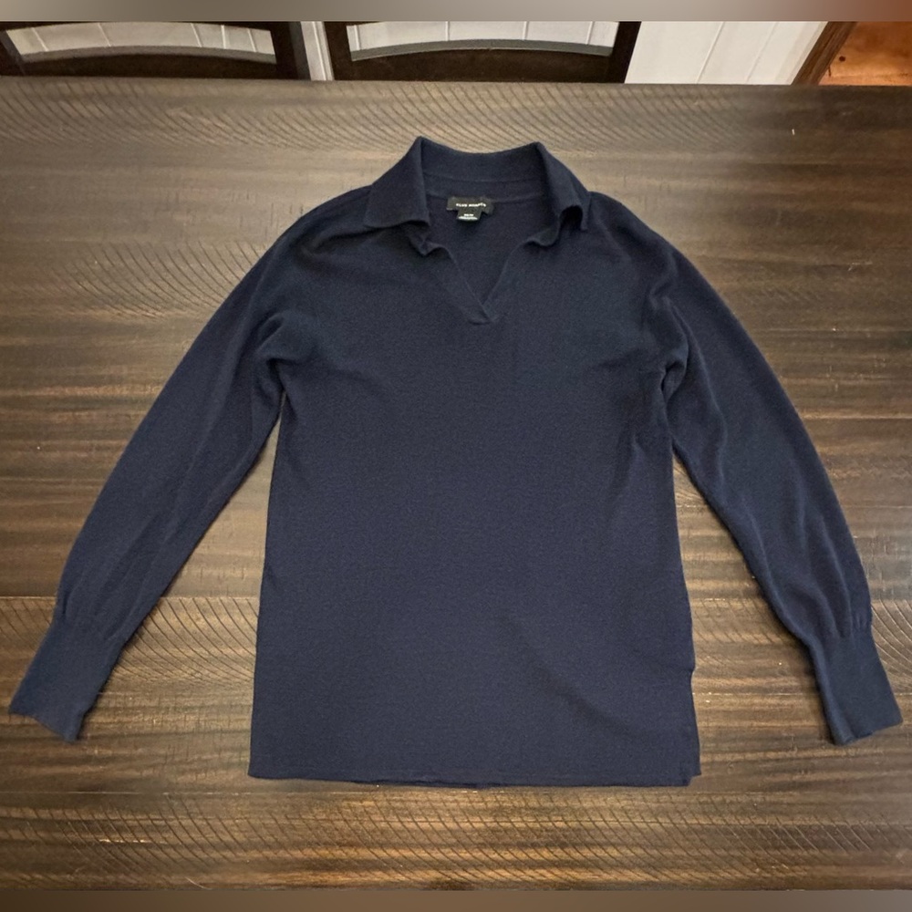 Club Monaco navy blue polo sweater Merino wool & viscose blend. Size XS.